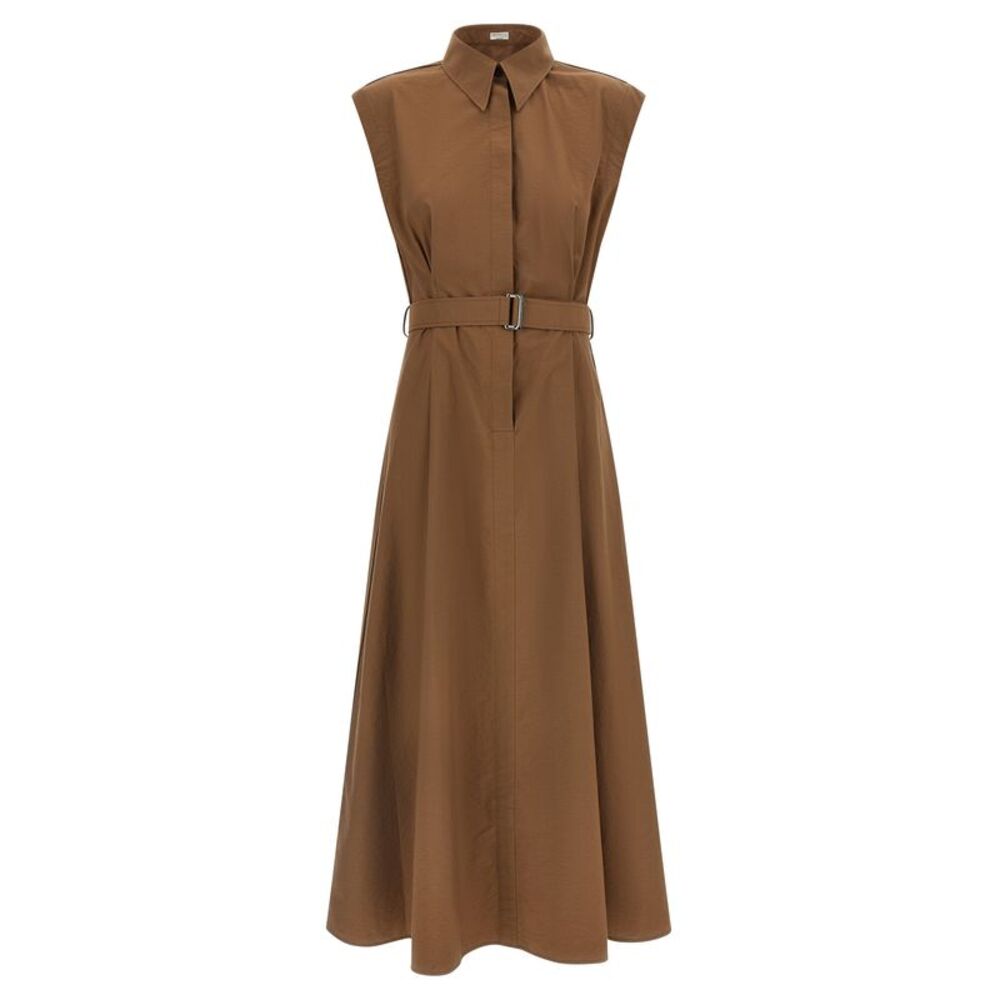 Brunello Cucinelli Brown Cotton Midi Women's Dress